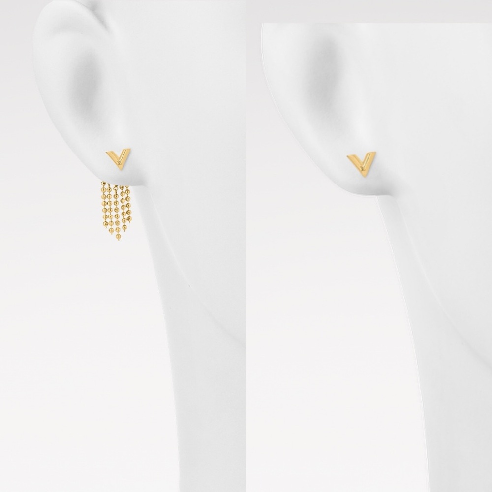 Authentic Louis Vuitton HTF Essential V Boucle Fringe Gold tone Earrings - Picture 4 of 13